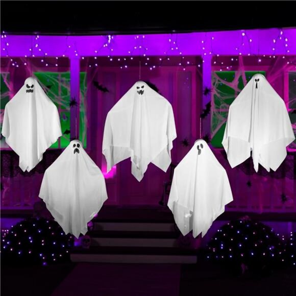 5 Pack 27.5" Halloween Outdoor Decorations Halloween Hanging Ghosts Flying Ghost - Picture 7 of 8